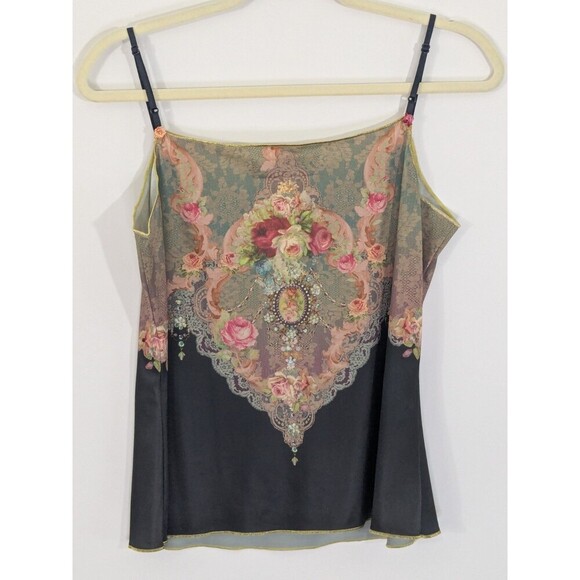 Michal Negrin Floral Cami Top Embellished Jewels Baroque Boho Chic Y2K Rare Sz M - Picture 9 of 15